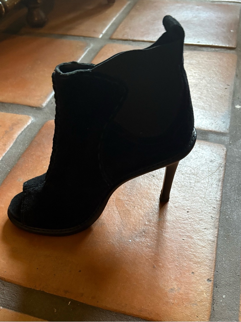Derek Lam Black Suede Peep-Toe High-Heel Bootie